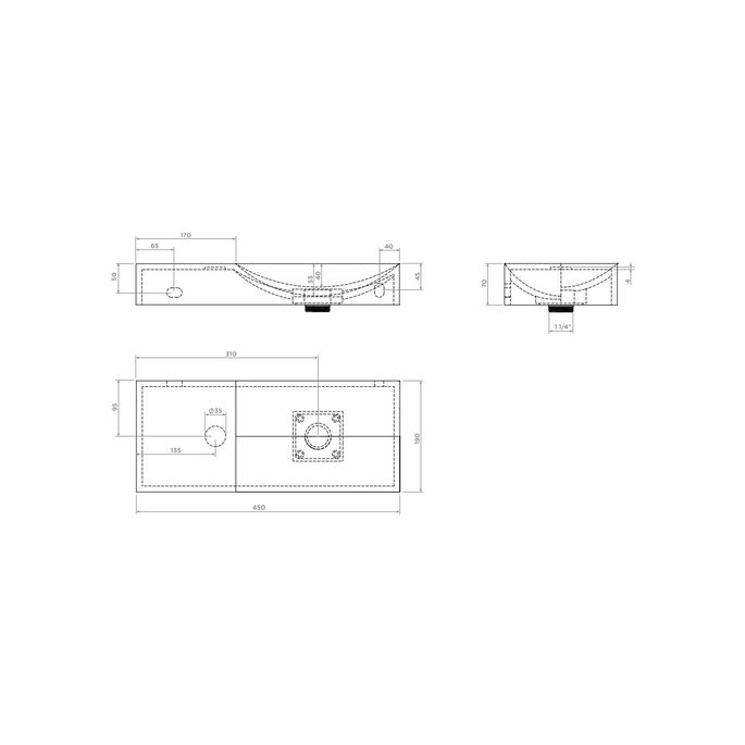 Clou Vale CL0330162L fontein 45x19cm zonder kraangat links mat zwart keramiek
