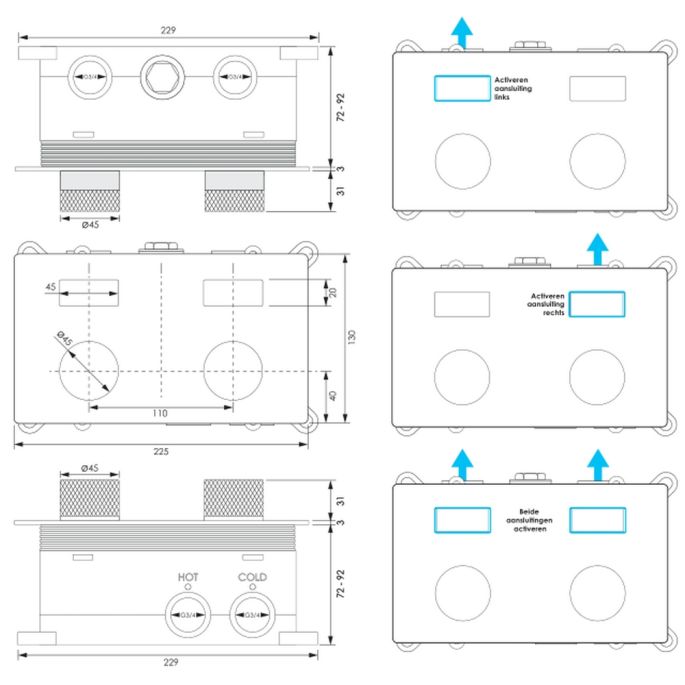 Brauer Carving 5-S-203 thermostatische inbouw regendouche met drukknoppen SET 68 mat zwart