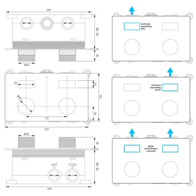 Brauer Carving 5-S-215 thermostatische inbouw badkraan met drukknoppen SET 04 mat zwart