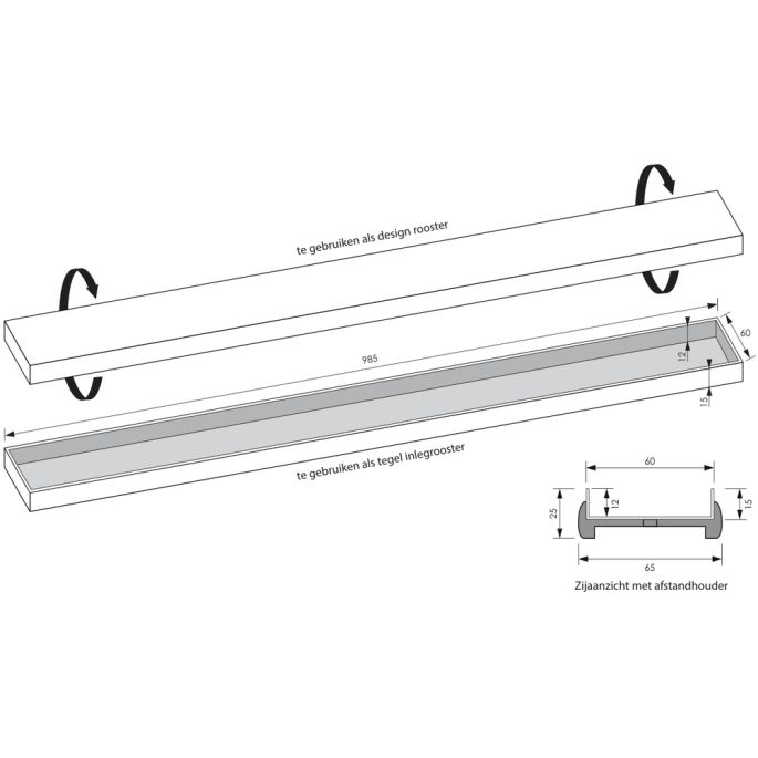 Brauer DR-MRFW100S douchegoot met multifunctioneel rooster en flens voor wandmontage 7 x 100cm mat zwart