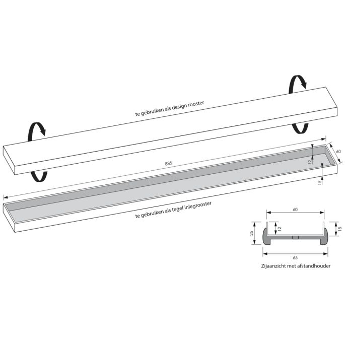 Brauer DR-MRFW90S shower channel with multifunctional grating and flange for wall mounting 7 x 90cm matt black