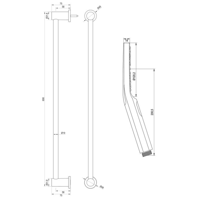 Brauer Edition 5-S-041-2 Aufputz-Badewanne Thermostatarmatur SET 02 mattschwarz
