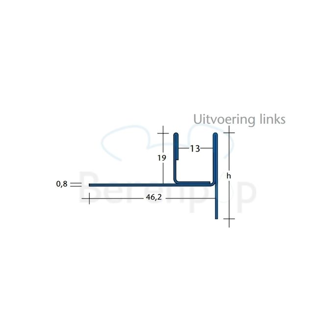 Blanke Aqua Keil Glas 1932840098L glas afsluitprofiel 980x34mm links RVS verchroomd