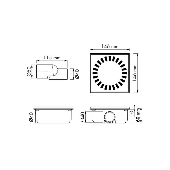 Easy Drain Aqua Compact AQUACOM15X15 shower drain 15x15cm side spout