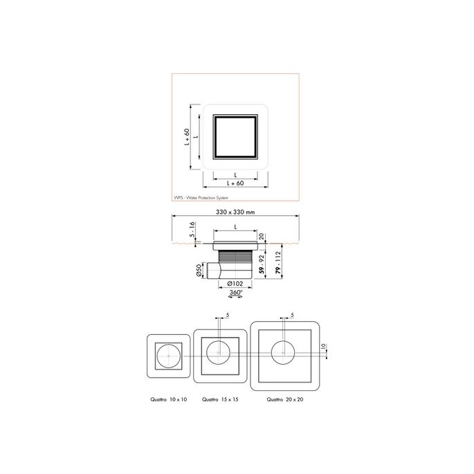 Easy Drain Aqua Jewels Quattro AJQ10X10ZM shower drain 10x10cm side spout