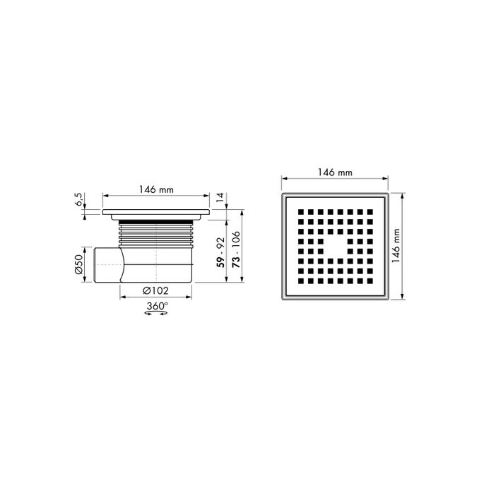 Easy Drain Aqua Plus Quattro AQUA+15X15MSI shower drain 15x15cm side outlet
