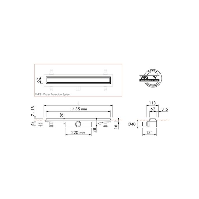 Easy Drain Compact 30 TAF Black EDM1TAFZM110030B douchegoot 110cm zijuitloop