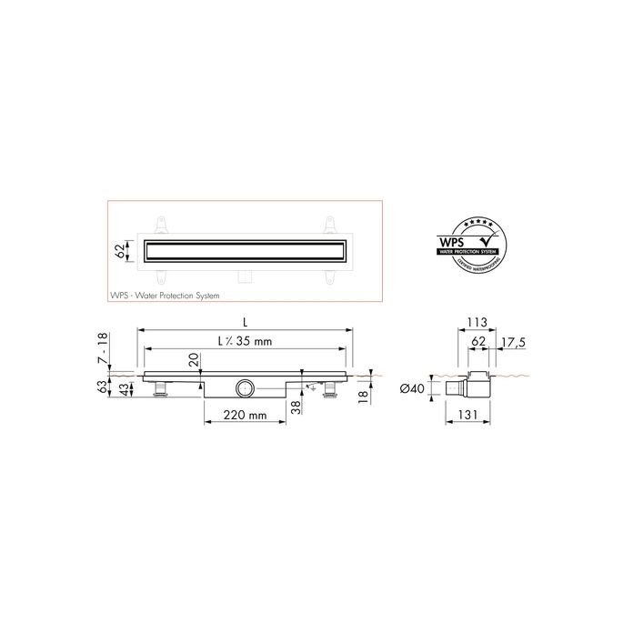 Easy Drain Compact 30 TAF Black EDM1TAFZM60030B douchegoot 60cm zijuitloop