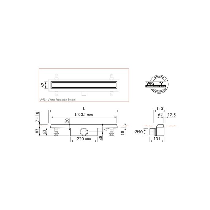 Easy Drain Compact 50 TAF Black EDM1TAFZM80050B douchegoot 80cm zijuitloop