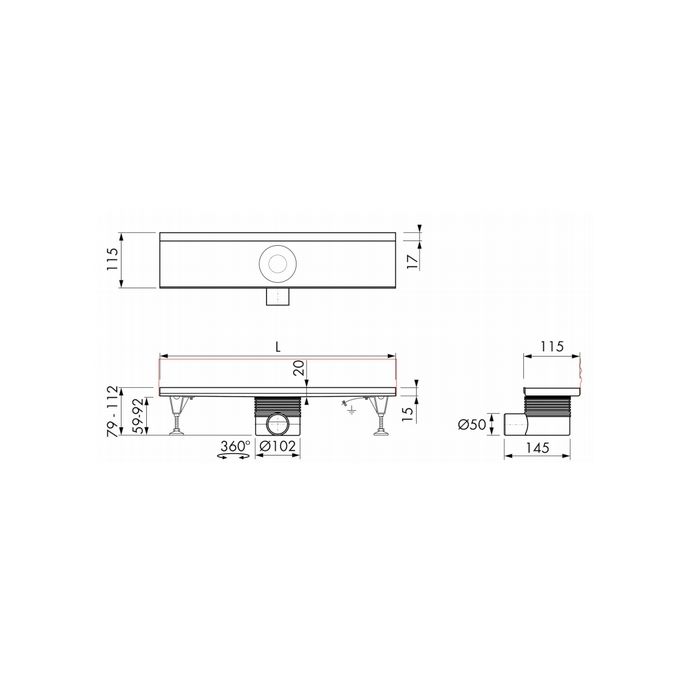 Easy Drain Multi Inbouwdeel EDMWI900 douchegoot 90cm zijuitloop Wall (zonder rooster)