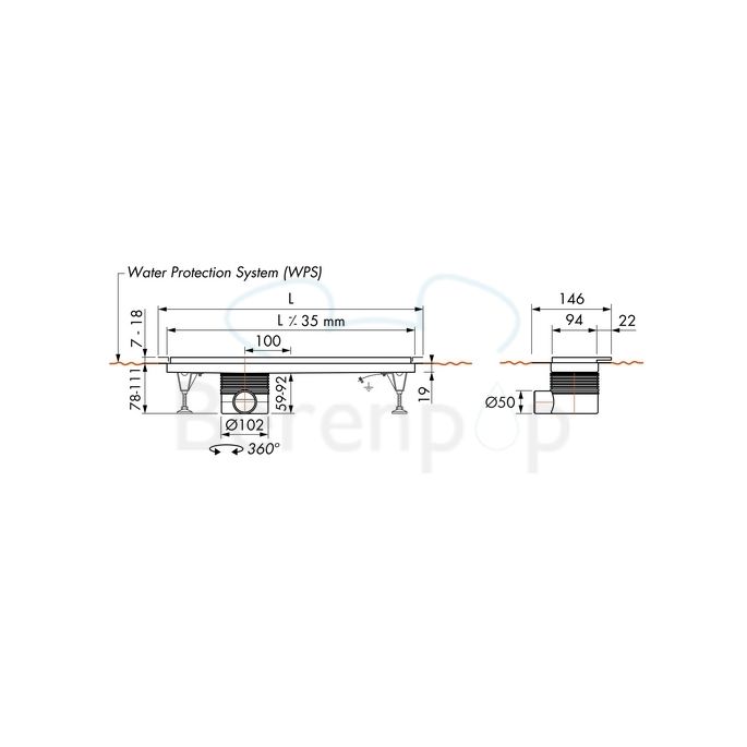 Easy Drain Multi TAF Wall EDMTAFW1400 Duschrinn 140cm Seitenauslauf