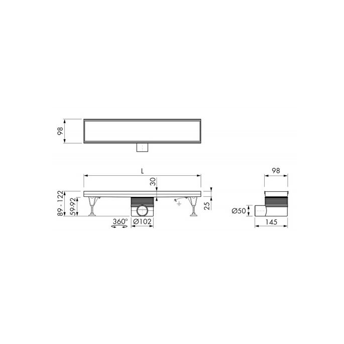 Easy Drain Multi Tile Drain EDT1500 Duschrinn 150cm Seitenabgang