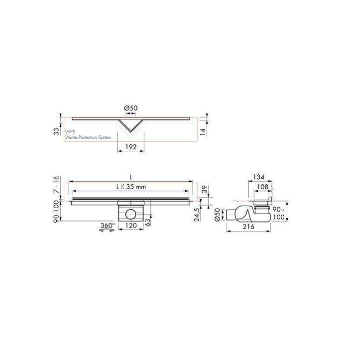 Easy Drain S-line SLINE900 Duschrinn 90cm Seitenauslauf