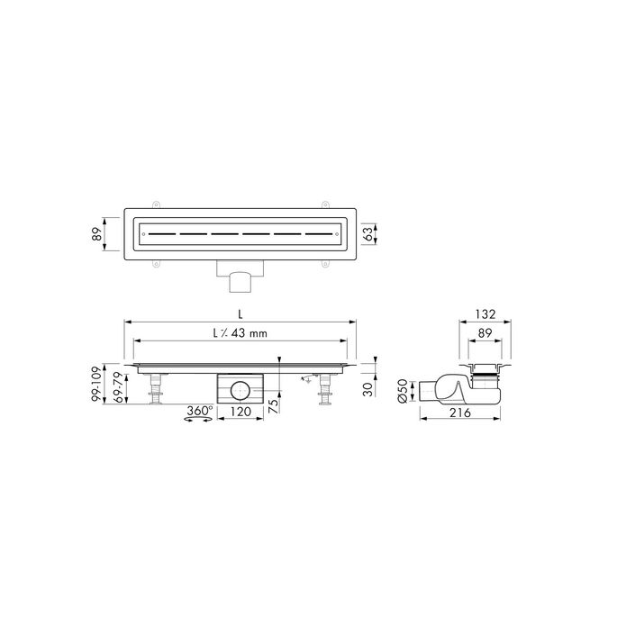 Easy Drain Vinyl EDVINM270050 Duschrinn 70cm Seitenauslauf