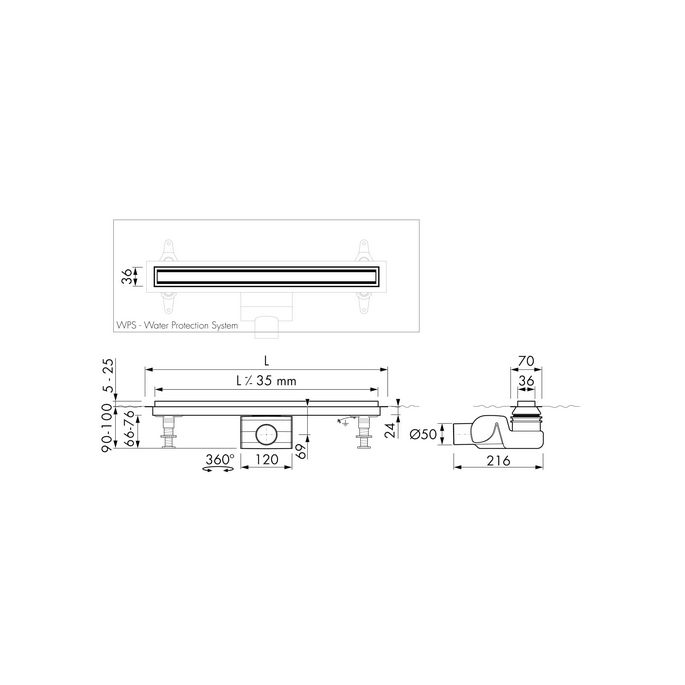 Easy Drain Xs Z-1 XSTAF700Z1M douchegoot 70cm zijuitloop