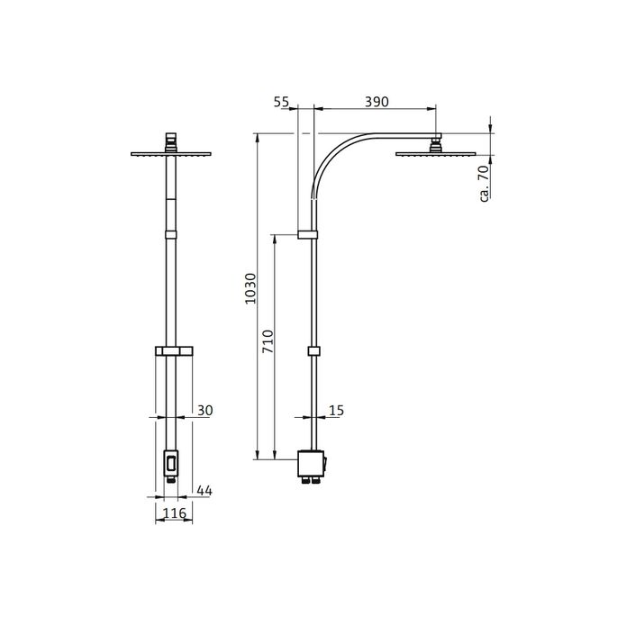 HSK AquaSwitch RS 500 rectangular 1001740 showerset without faucet chrome