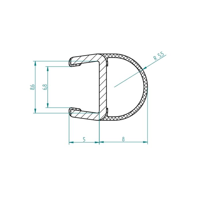 HSK E100078-8-6 verticaal o-afdichtingsprofiel 200cm, 8mm