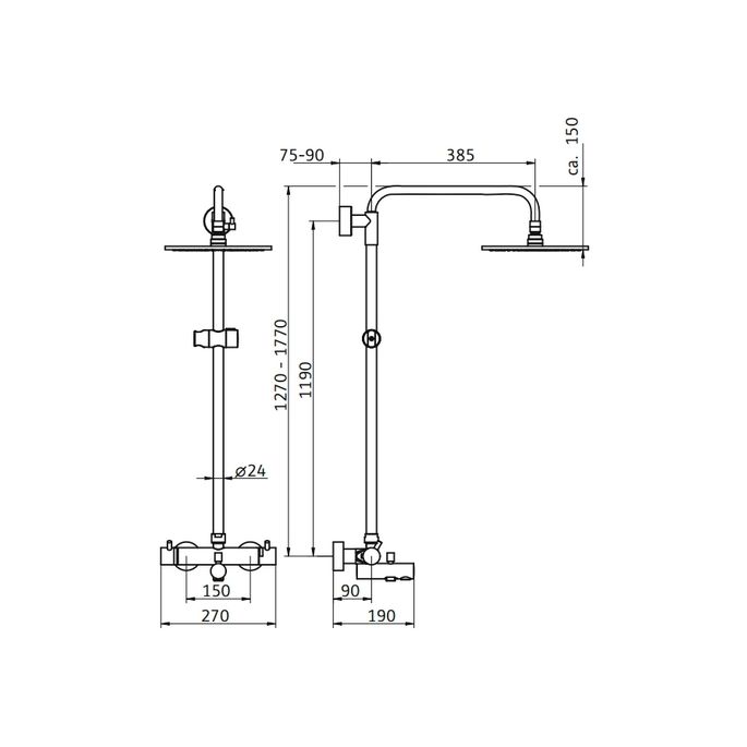HSK RS 200 1006700 Duschset mit Thermostat für Badewann chrom