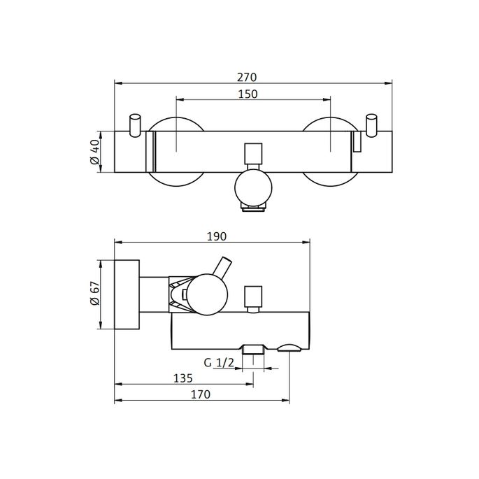 HSK Shower & Co! 1100008 opbouw badthermostaat rond chroom