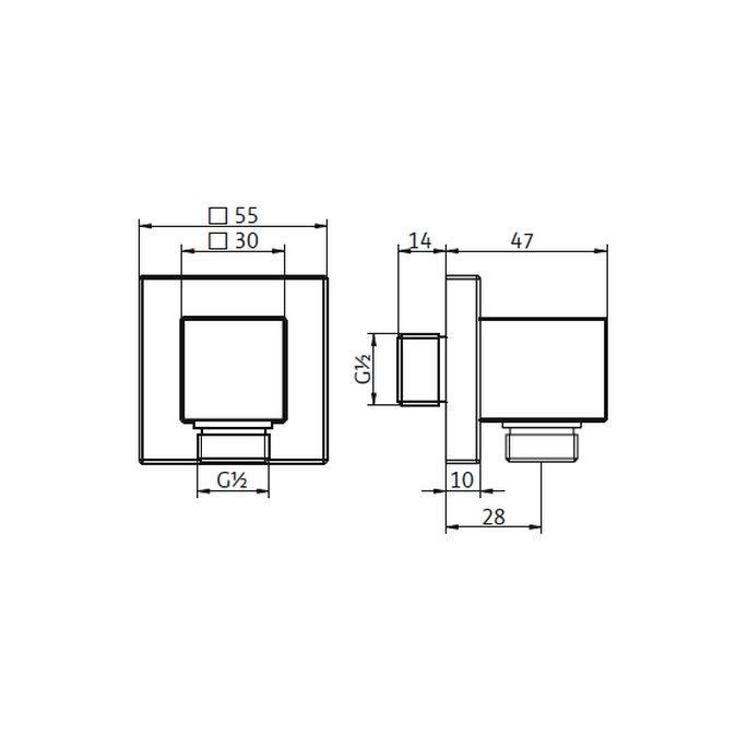 HSK Shower & Co! 1140013 haakse aansluiting rechthoekig chroom