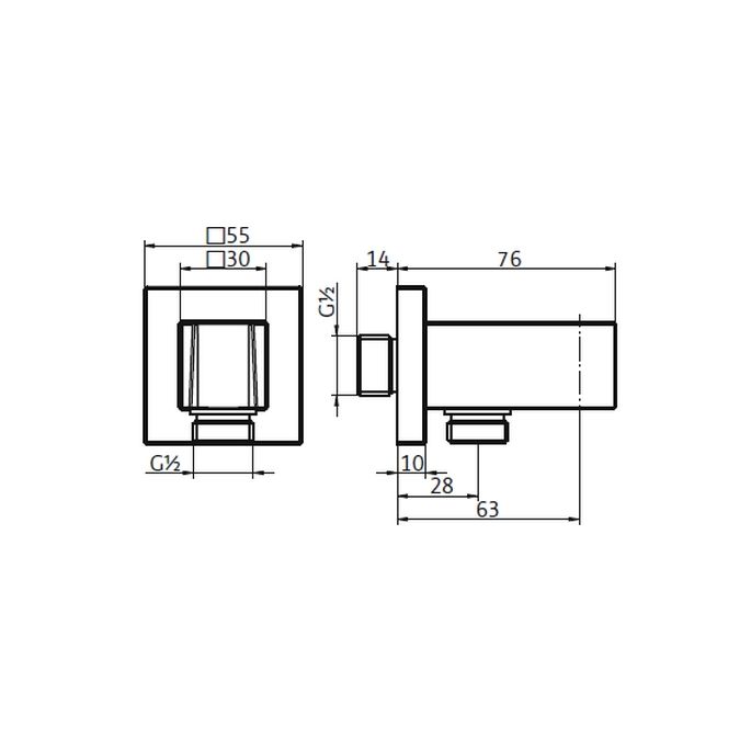 HSK Dusche & Co! 1140132 abgewinkelter Anschluss rechteckig mit integriertem Brausehalter chrom
