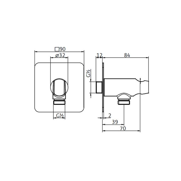 HSK Shower & Co! 1180132 haakse aansluiting Softcube met geïntegreerde wandhouder chroom