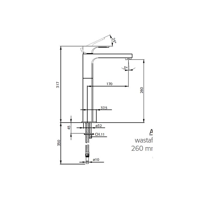 Pure Aragon AR5104 basin faucet 260mm high chrome
