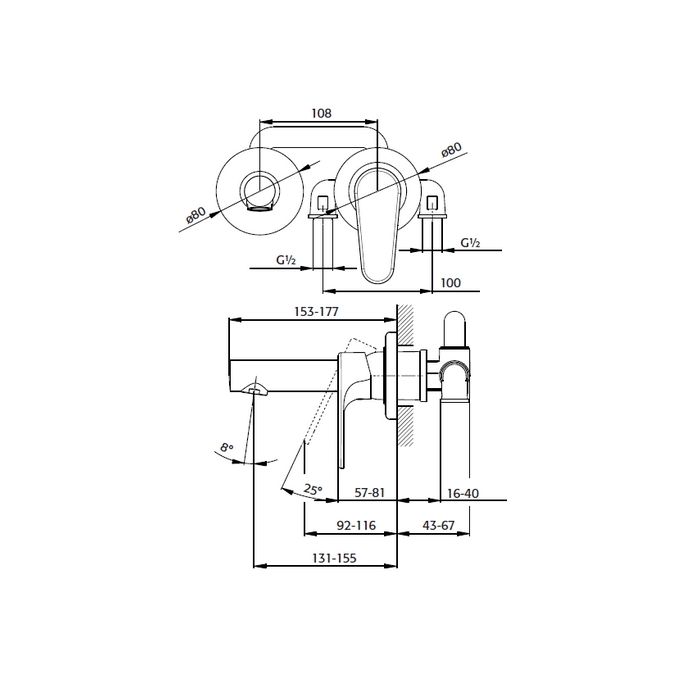 Pure Cinca CN5305 wastafelkraan 2-gats compleet met inbouwdeel chroom