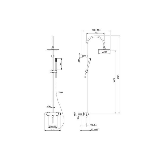 Pure Cinca CN5314 shower body kit with thermostat chrome