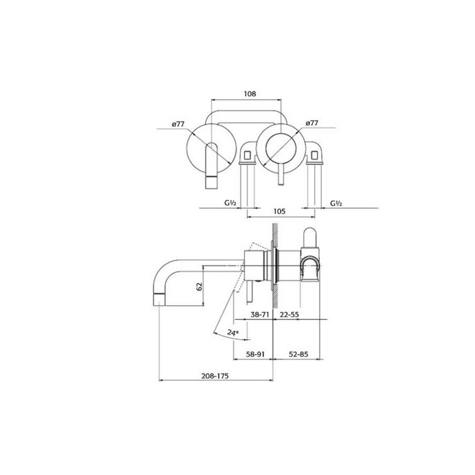 Pure Duero DU5404-CH basin valve 2-hole complete with recessed part chrome