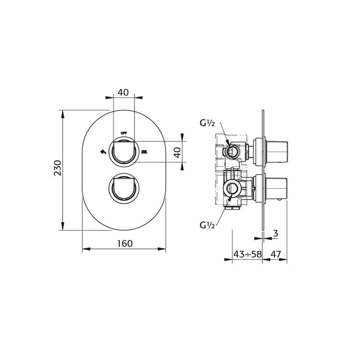 Pure Ebro EB5231 recessed thermostat with 3 outputs chrome