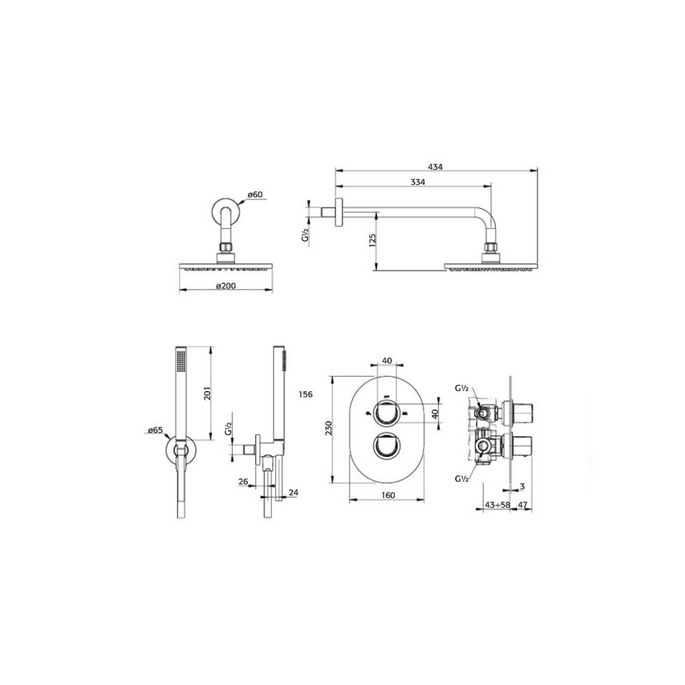 Pure Ebro EB5232 douche inbouwset met thermostaat chroom