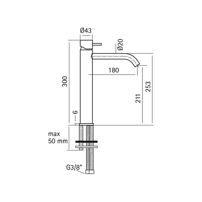 Pure Edelstahl 316 Serie RV3544 Waschbeckenarmatur 300mm hoch Edelstahl gebürstet