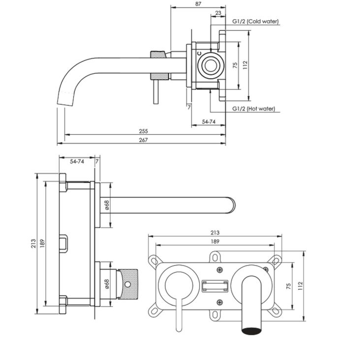 Brauer Carving 5-GM-083-B6-65 inbouw wastafelmengkraan met gebogen uitloop en rozetten model A2 gunmetal geborsteld PVD