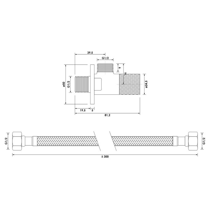 Brauer Carving 5-GM-317 angle stopcock complete with hose gunmetal brushed PVD