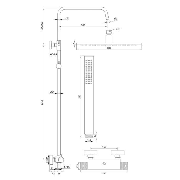 Brauer Carving 5-S-087-3 surface-mounted thermostatic rain shower SET 03 matte black