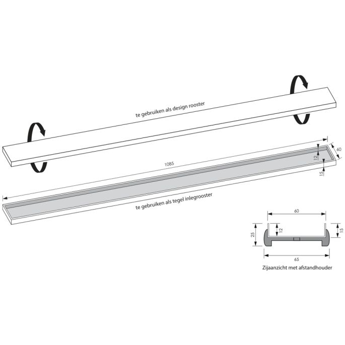 Brauer DR-MRF110NG Duschrinn mit Multifunktions Abdeckung und Flansch 7 x 110cm Edelstahl gebürstet