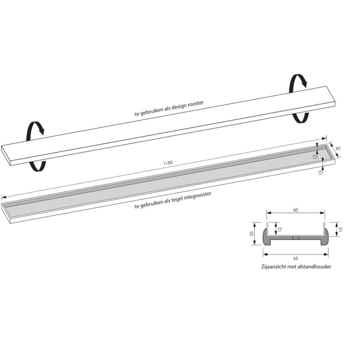 Brauer DR-MRF120NG shower channel with multifunctional grating and flange 7 x 120cm stainless steel brushed
