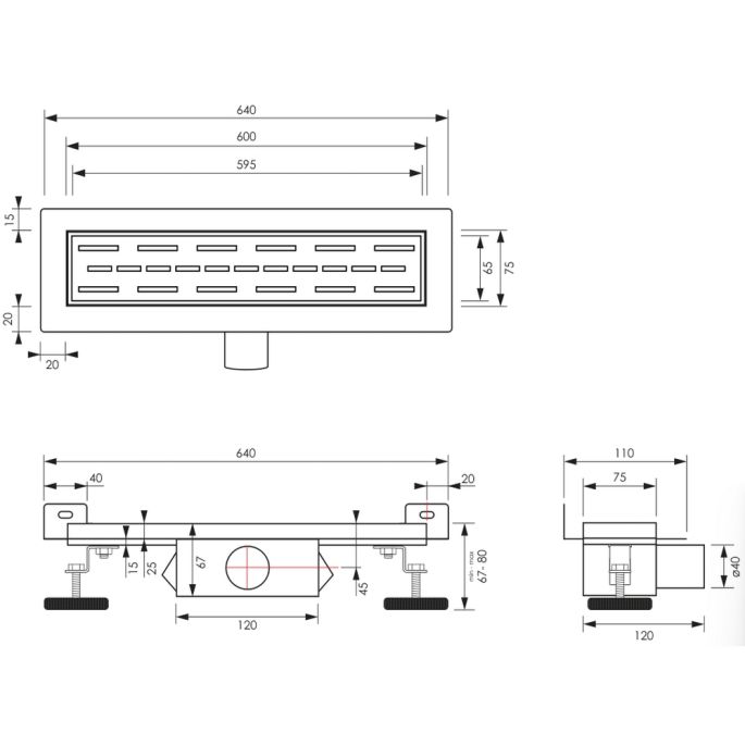 Brauer DR-SRFW60NG douchegoot met standaard rooster en flens voor wandmontage 7 x 60cm RVS geborsteld
