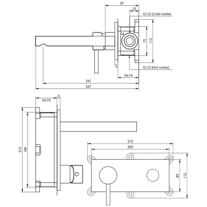 Brauer Edition 5-GM-083-S5 inbouw wastafelmengkraan met rechte uitloop en afdekplaat model B2 gunmetal geborsteld PVD
