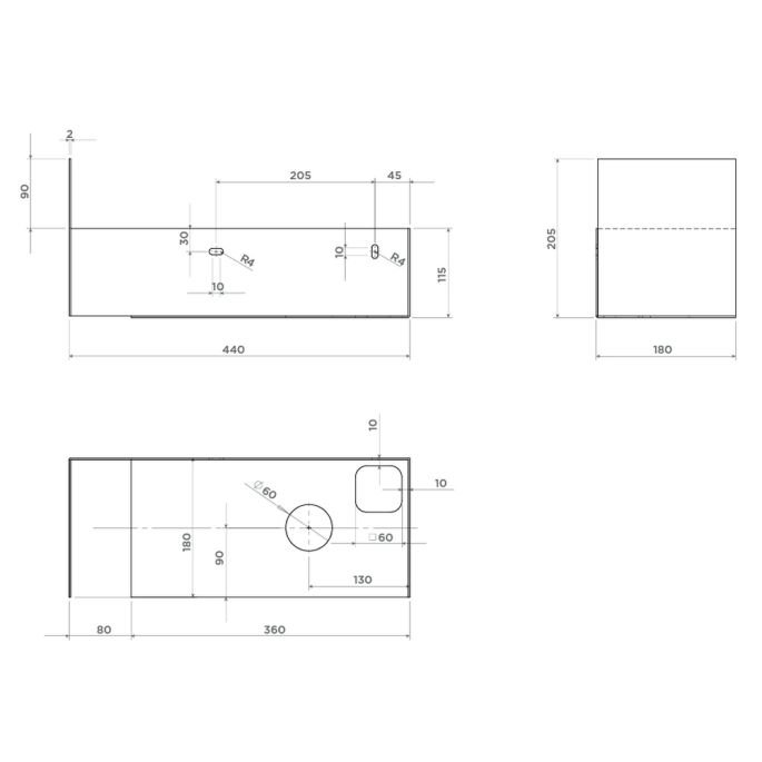 Clou Flush CL073603021 open kast met handdoekhouder t.b.v. Flush 3 fontein rechts, zwart gepoedercoat rvs