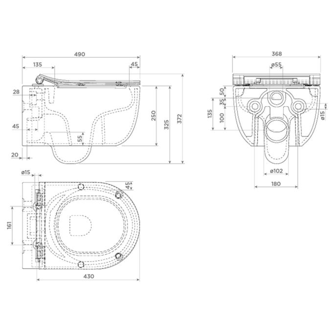Clou Hängematte CL040108120 spülrandlose Wandtoilette 49cm mit dünner WC-Sitze matt weiß