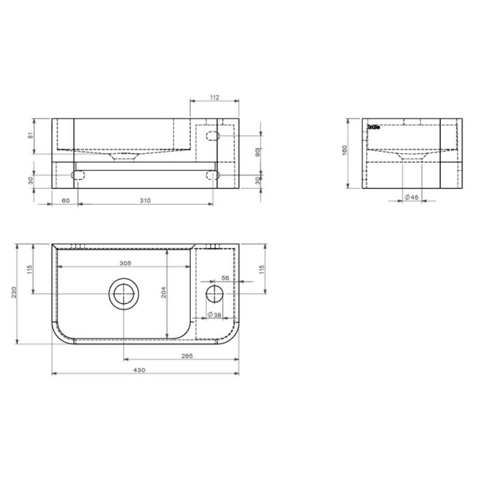 Clou InBe IB03720300201R fontein 43cm met handdoekhouder antraciet Microrazzo beton
