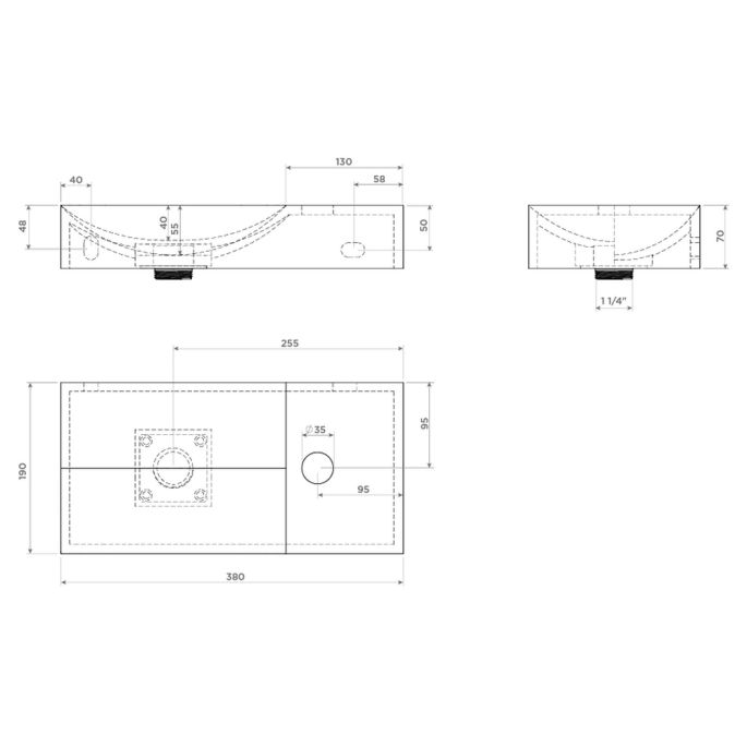 Clou Vale CL033216101R fountain 38x19cm with tap hole right matt gray ceramic