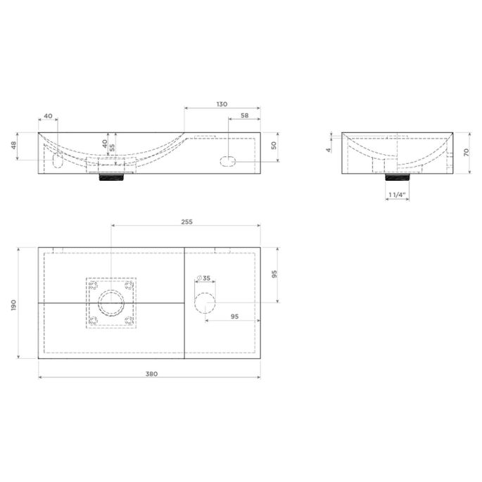 Clou Vale CL0342161R fontein 38x19cm zonder kraangat rechts mat pijnboom groen keramiek