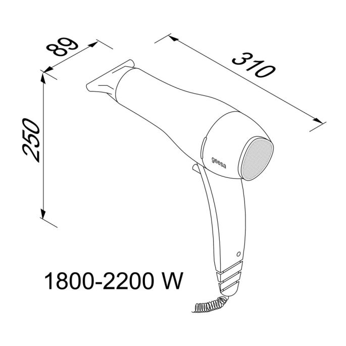 Geesa Hair Dryer 916490-06 hair dryer 1800-2200W, 2 air speeds, 3 temperature modes, 81.5 db, airflow 48 m3/h black