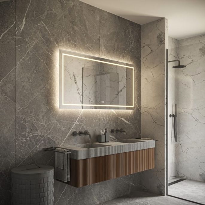 Phantom Mirrors Serie 001 001.100.70 rechthoekige LED spiegel, 100x70 cm met directe en indirecte led rondom