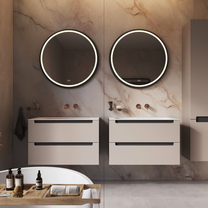 Phantom Mirrors Serie 003 003.60.60 ronde LED spiegel op zwart frame, 60 cm met directe led rondom