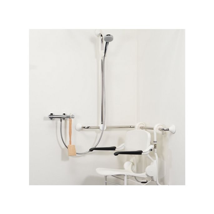 Handicare (Linido) LI2611015211 horizontaler Eckwandhalter Ergogrip 600x600mm Edelstahl poliert (anthrazitfarbene Abdeckungen)