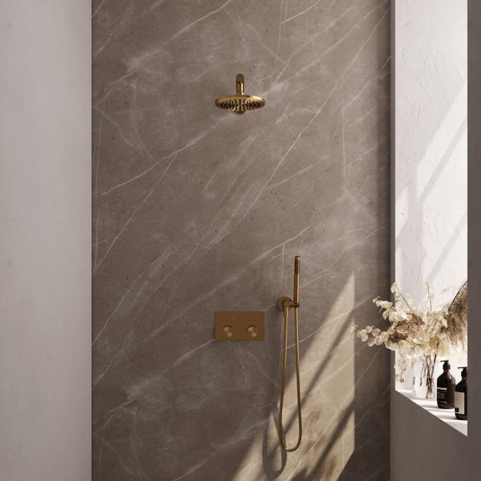 Brauer Carving 5-GG-184 thermostatische inbouw regendouche met drukknoppen SET 49 goud geborsteld PVD